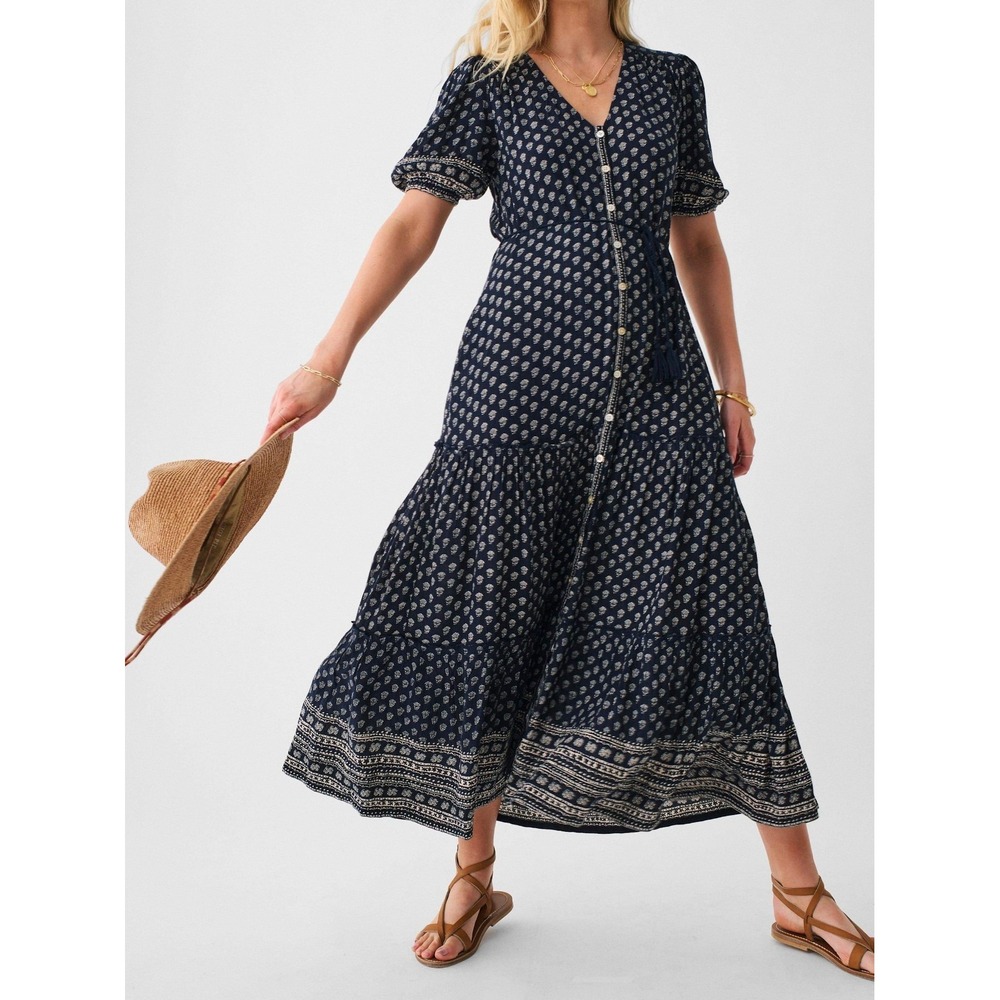 Faherty Orinda Maxi Dress Button Front in Lotus Floral Print Size XS